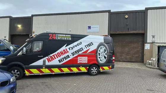 TyreGO mobile tyre van with 24 hour roadside assist livery